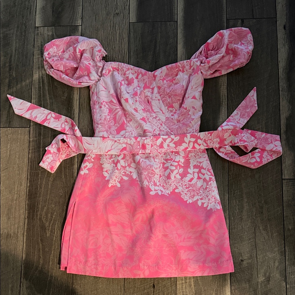 Lilly Pulitzer Pink & White Floral Off-Shoulder Romper Dress